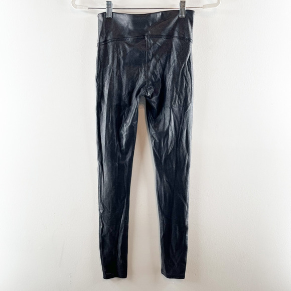 Spanx High Rise Compression Faux Leather Leggings Black Large Petite - Picture 6 of 8